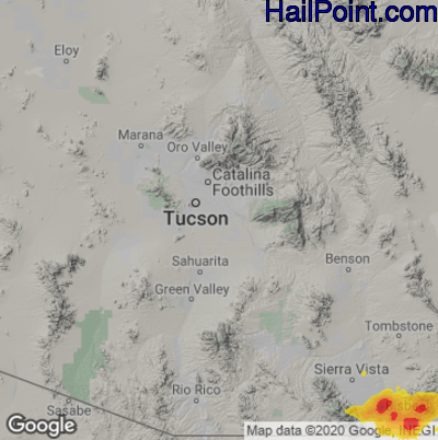 Hail Map for Tucson, AZ Region on September 8, 2021 