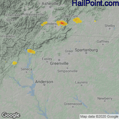 Hail Map for Greenville, SC Region on September 8, 2021 