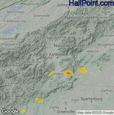 Hail Map for Asheville, NC Region on September 8, 2021
