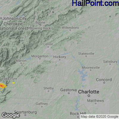 Hail Map for Hickory, NC Region on September 8, 2021
