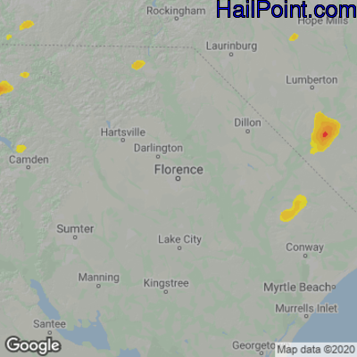 Hail Map for Florence, SC Region on September 8, 2021 