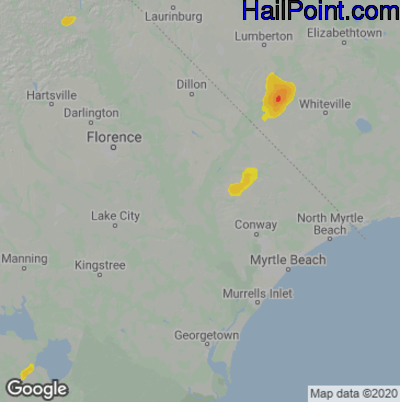 Hail Map for Myrtle Beach, SC Region on September 8, 2021