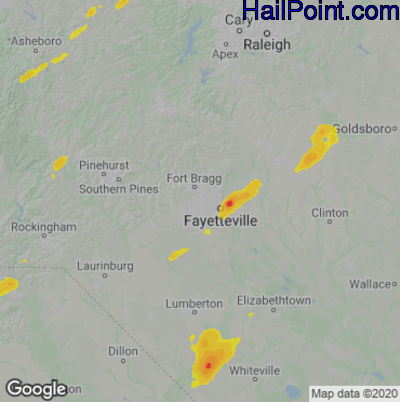 Hail Map for Fayetteville, NC Region on September 8, 2021 