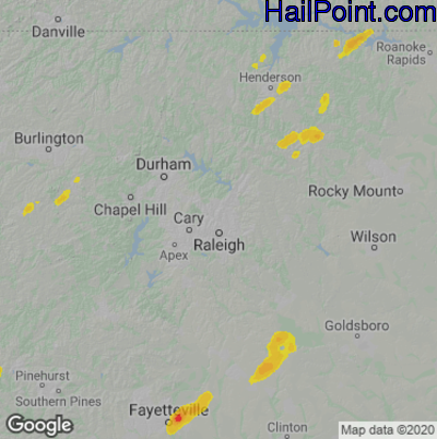 Hail Map for Raleigh, NC Region on September 8, 2021