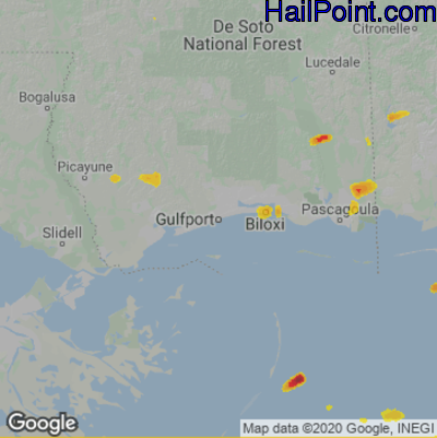 Hail Map for Gulfport, MS Region on September 9, 2021