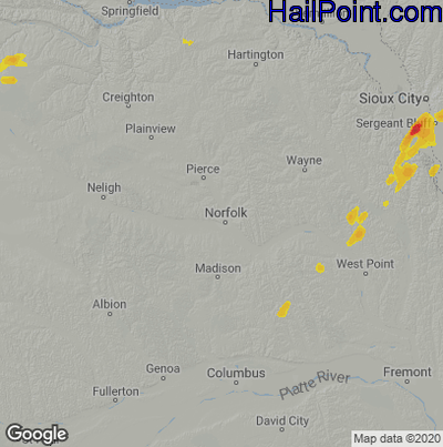 Hail Map for Norfolk, NE Region on September 11, 2021 