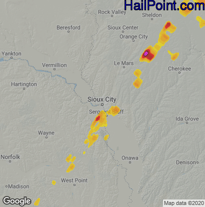 Hail Map for Sioux City, IA Region on September 11, 2021