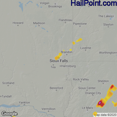 Hail Map for Sioux Falls, SD Region on September 11, 2021