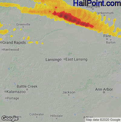 Hail Map for Lansing, MI Region on September 12, 2021