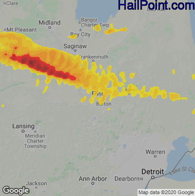 Hail Map for Flint, MI Region on September 12, 2021