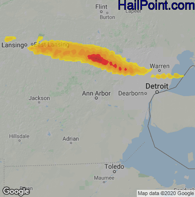 Hail Map for Ann Arbor, MI Region on September 13, 2021