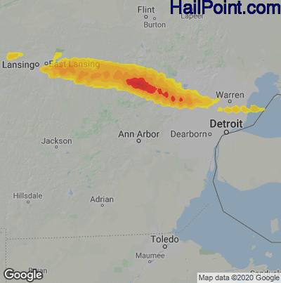 Hail Map for Ann Arbor, MI Region on September 13, 2021 