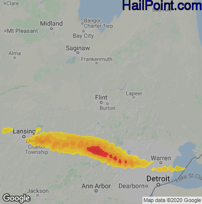 Hail Map for Flint, MI Region on September 13, 2021