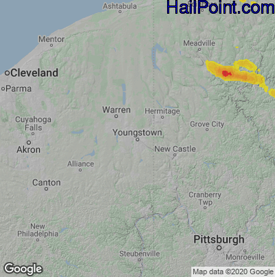 Hail Map for Youngstown, OH Region on September 13, 2021