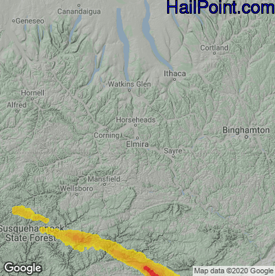 Hail Map for Elmira, NY Region on September 13, 2021