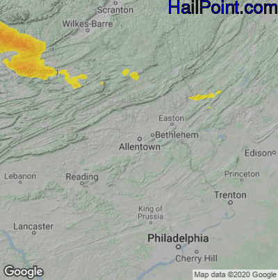 Hail Map for Allentown, PA Region on September 13, 2021