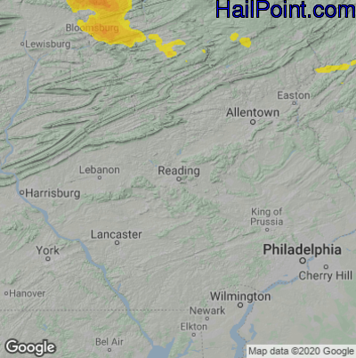 Hail Map for Reading, PA Region on September 13, 2021 