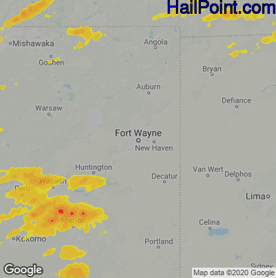 Hail Map for Fort Wayne, IN Region on September 14, 2021