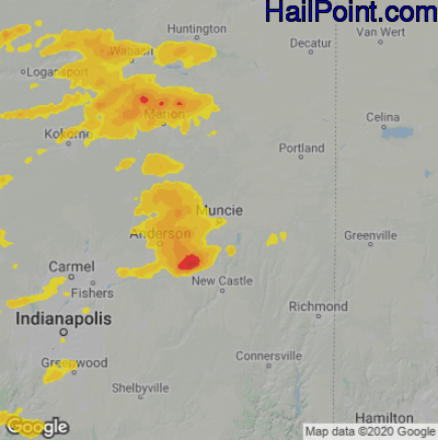 Hail Map for Muncie, IN Region on September 14, 2021