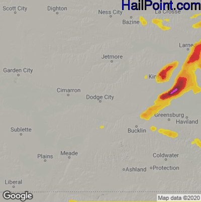 Hail Map for Dodge City, KS Region on September 14, 2021