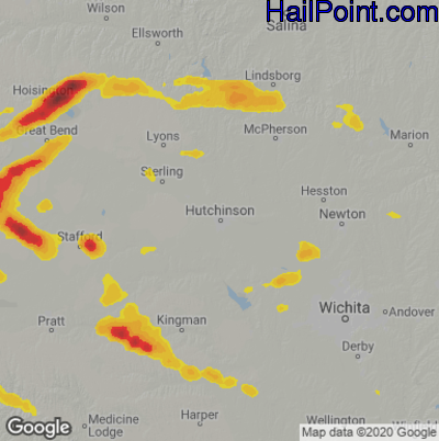 Hail Map for Hutchinson, KS Region on September 14, 2021