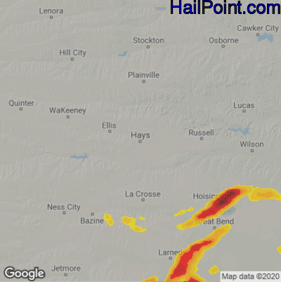 Hail Map for Hays, KS Region on September 14, 2021 