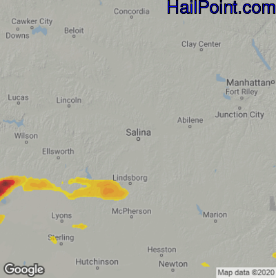 Hail Map for Salina, KS Region on September 15, 2021
