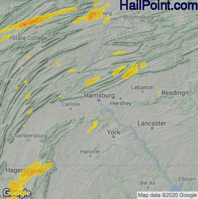 Hail Map for Harrisburg, PA Region on September 15, 2021 