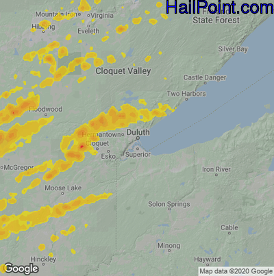 Hail Map for Duluth, MN Region on September 16, 2021