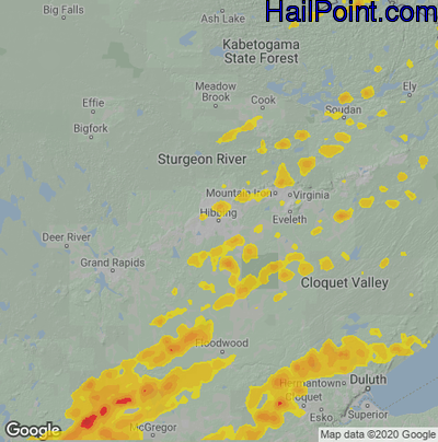 Hail Map for Hibbing, MN Region on September 16, 2021