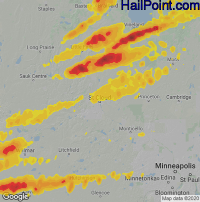 Hail Map for St Cloud, MN Region on September 16, 2021