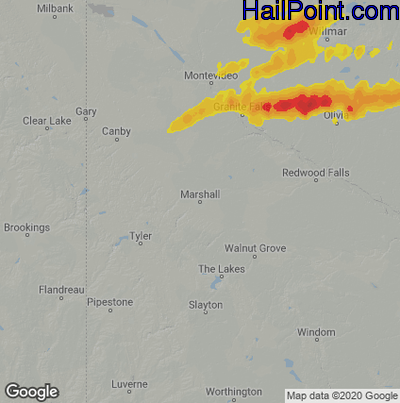 Hail Map for Marshall, SD Region on September 16, 2021