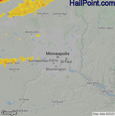 Hail Map for Minneapolis, MN Region on September 16, 2021