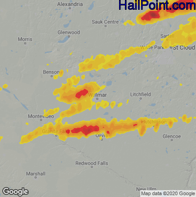 Hail Map for Willmar, MN Region on September 16, 2021