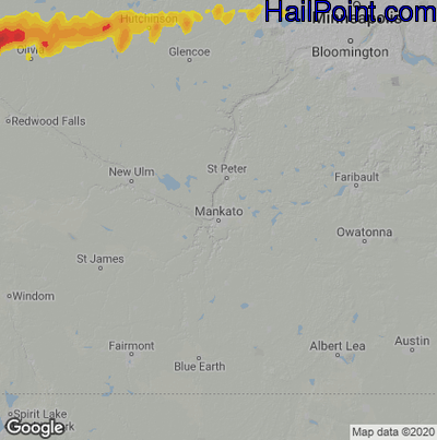 Hail Map for Mankato, MN Region on September 17, 2021