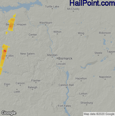Hail Map for Bismark, ND Region on September 18, 2021