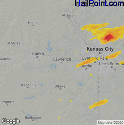 Hail Map for Lawerence, KS Region on September 20, 2021
