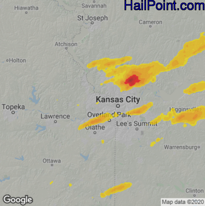 Hail Map for Kansas City, KS Region on September 20, 2021