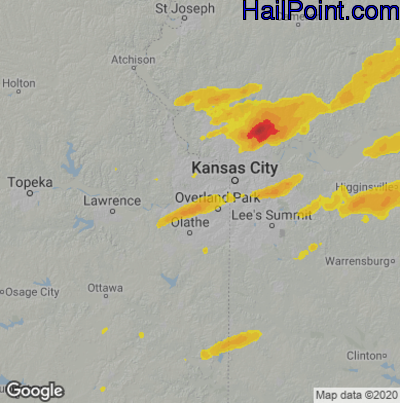 Hail Map for Shawnee, KS Region on September 20, 2021