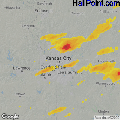 Hail Map for Kansas City, MO Region on September 20, 2021