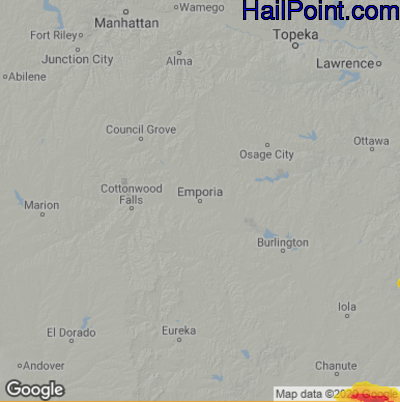 Hail Map for Emporia, KS Region on September 20, 2021 