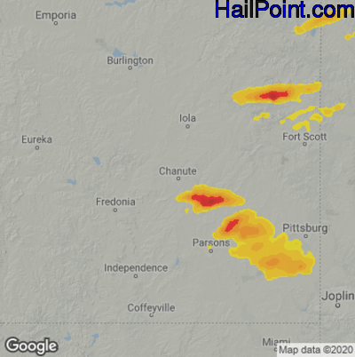 Hail Map for Chanute, KS Region on September 20, 2021 