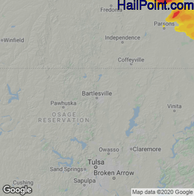 Hail Map for Bartlesville, OK Region on September 20, 2021