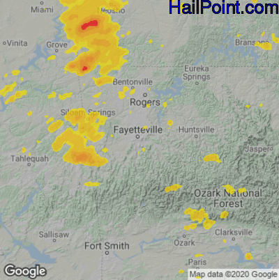 Hail Map for Fayetteville, AR Region on September 21, 2021