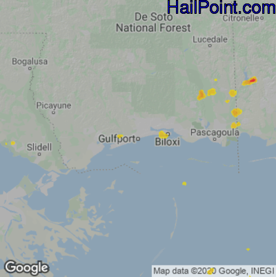 Hail Map for Gulfport, MS Region on September 24, 2021