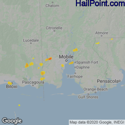Hail Map for Mobile, AL Region on September 24, 2021 