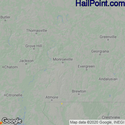 Hail Map for Monroeville, AL Region on September 24, 2021 