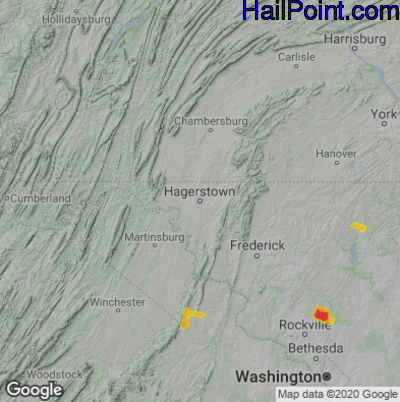 Hail Map for Hagerstown, MD Region on September 28, 2021