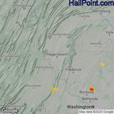 Hail Map for Hagerstown, MD Region on September 28, 2021 