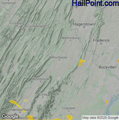 Hail Map for Winchester, VA Region on September 28, 2021 